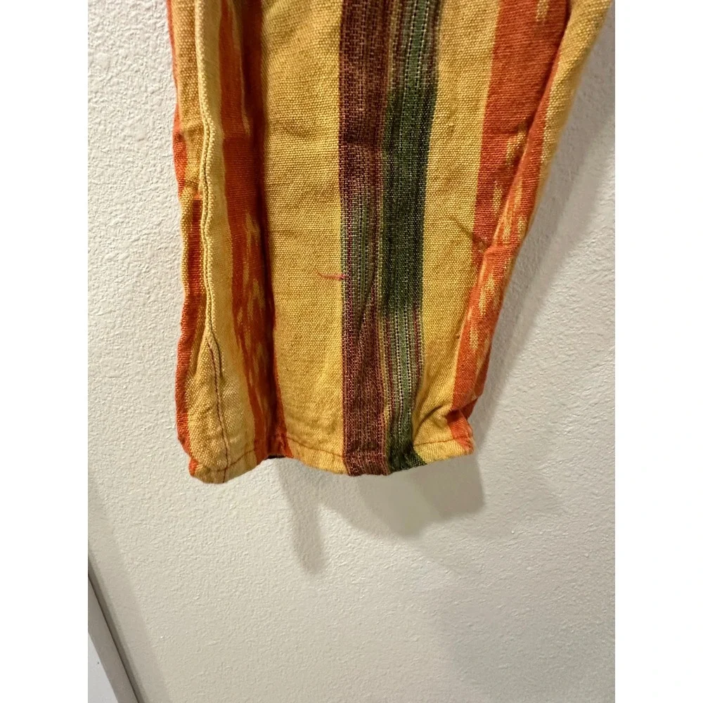 Vintage Conoz Handwoven Cotton Striped Boho Pants Yellow Orange Green Medium - Picture 2 of 7